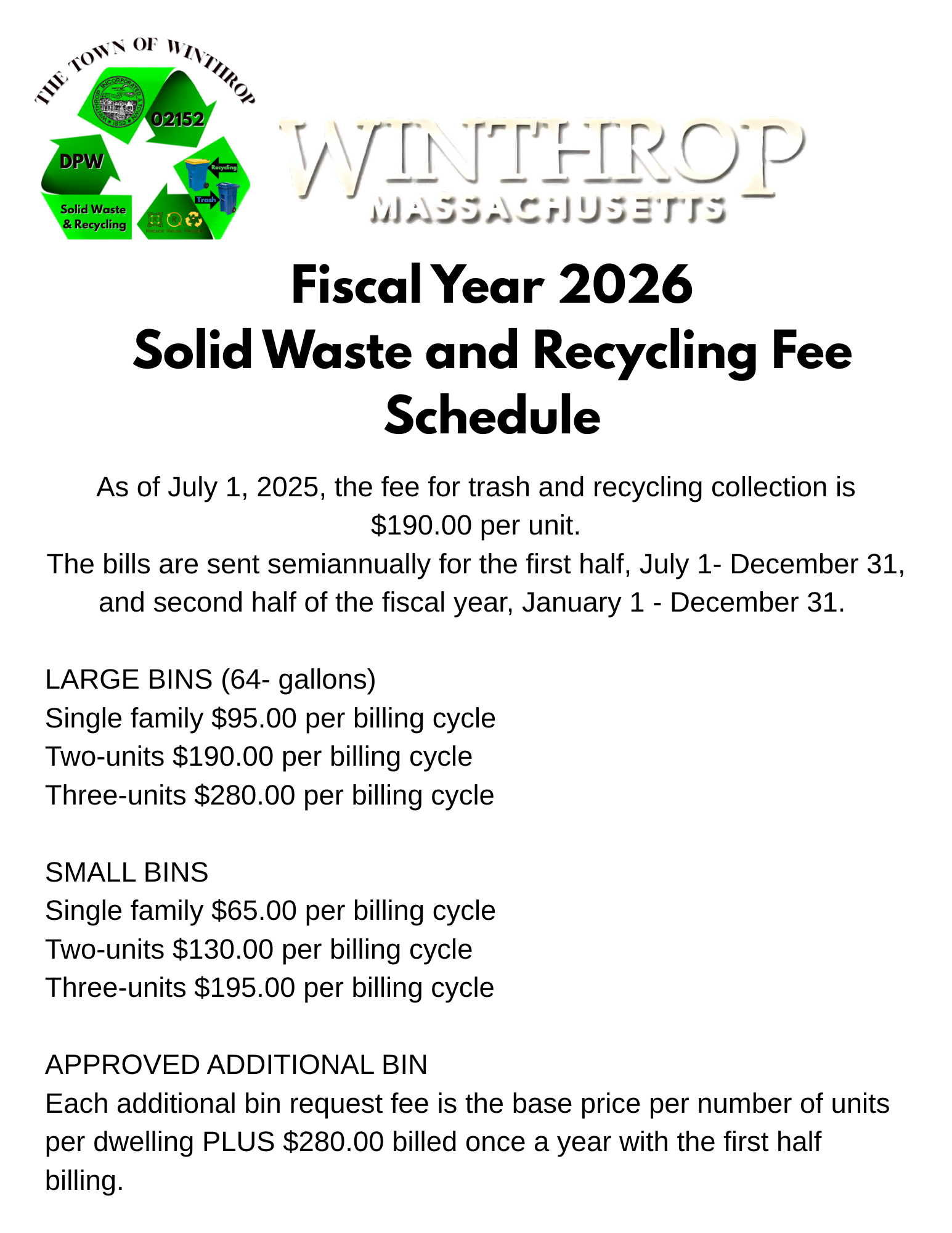 So S and Recycling Fee Schedule Fiscal Year 026