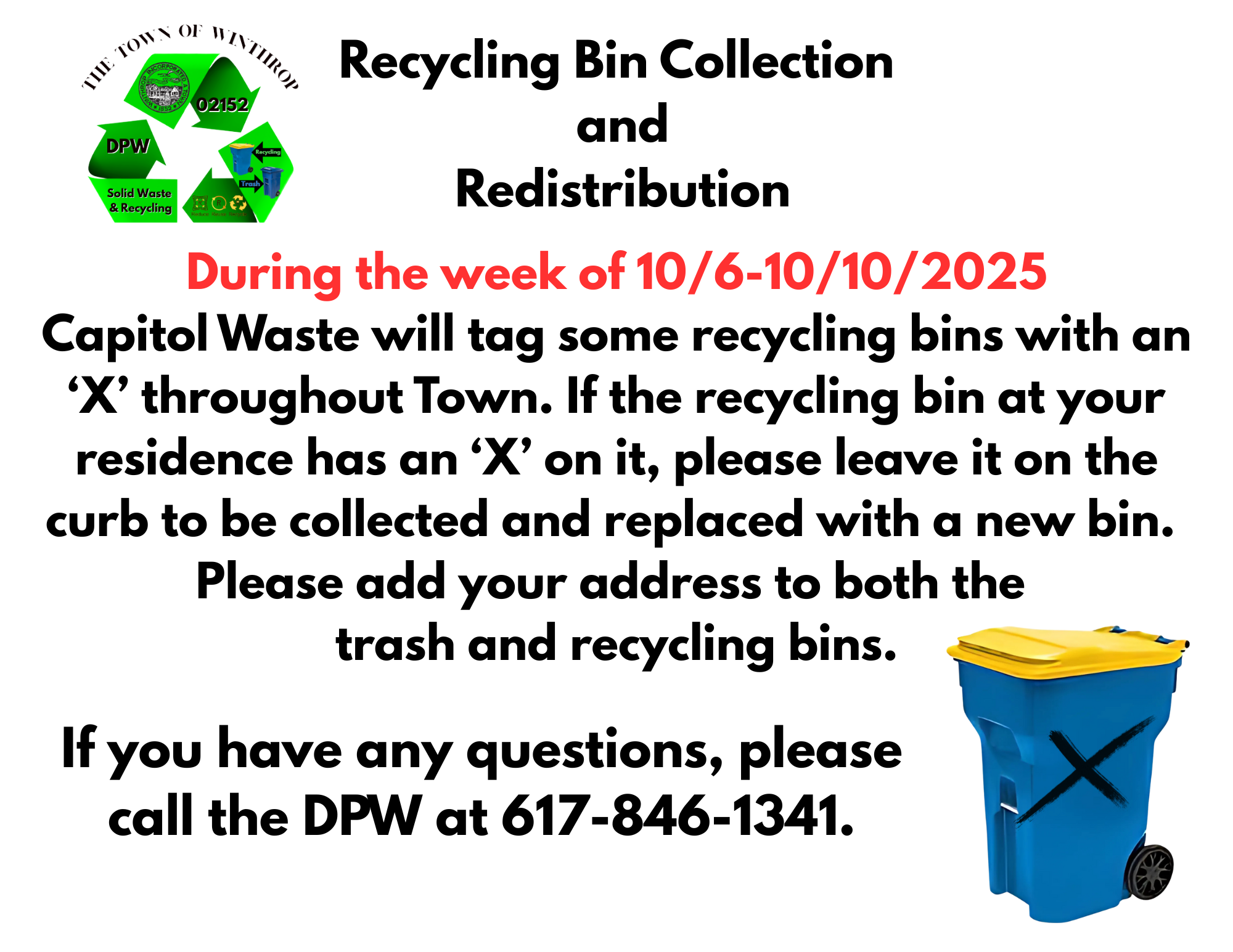 Recycling Bin Collection and Redistribution  October 6-10, 2025